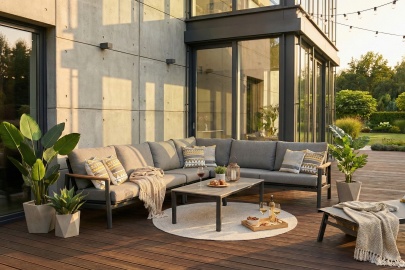 Rhine, угловой комплект мебели, алюминий/тик