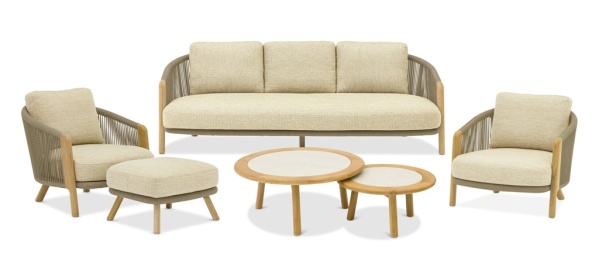 Авеста, комплект лаунж мебели, бежевый/светло-коричневый, тик/алюминий/роуп