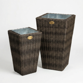 Кашпо напольное, искусственный ротанг, коричневый, комплект 2 шт