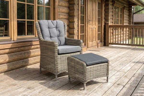 Марина, Кресло с пуфом, серо-коричневый, искусственный ротанг