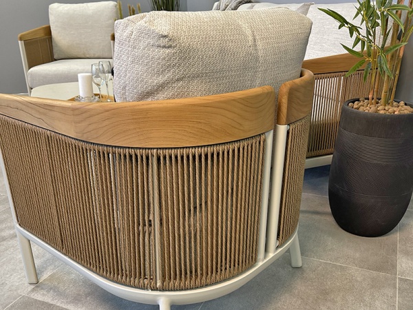 Bienno, комплект мебели с диваном, алюминий, белый Bienno-wh4 Алюминий Искусственный ротанг Искусственный камень Тик  Bienno, комплект мебели с диваном, алюминий, белый