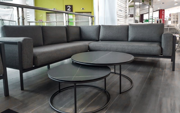 Stockholm L, угловой комплект c круглыми столиками, антрацит/серый