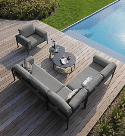 Stockholm L, угловой комплект c круглыми столиками, антрацит/серый