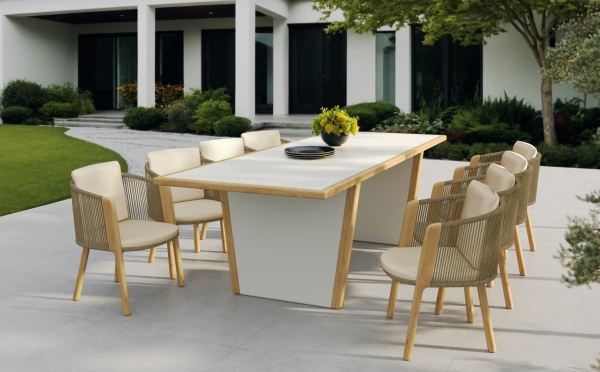 Авеста, кресло обеденное, бежевый/светло-коричневый, тик/алюминий/роуп