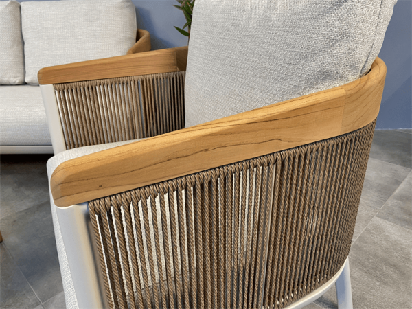 Bienno, комплект мебели с диваном, алюминий, белый Bienno-wh4 Алюминий Искусственный ротанг Искусственный камень Тик  Bienno, комплект мебели с диваном, алюминий, белый