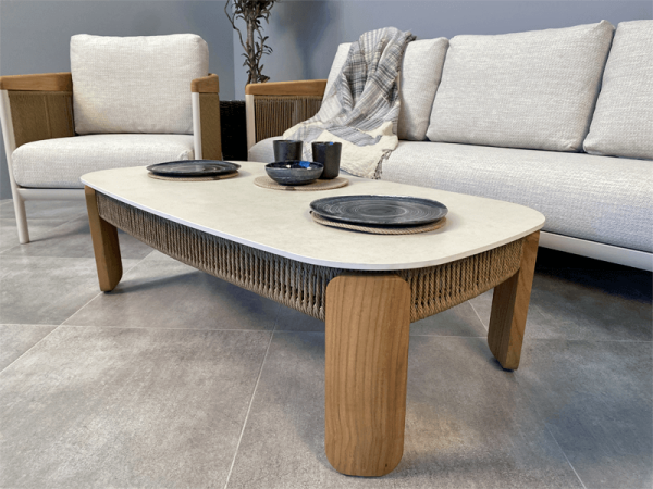 Bienno, комплект мебели с диваном, алюминий, белый Bienno-wh4 Алюминий Искусственный ротанг Искусственный камень Тик  Bienno, комплект мебели с диваном, алюминий, белый