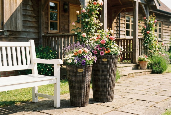 Кашпо напольное, искусственный ротанг, коричневый, комплект 2 шт